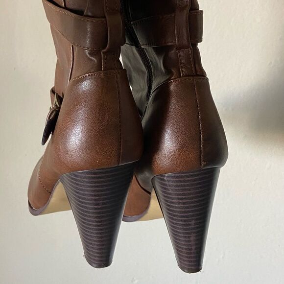 JustFab Eartha Corset Heeled Brown Boots Size 10 - Picture 4 of 11